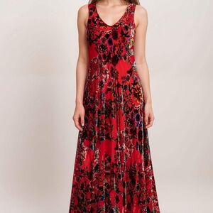Johnny Was Red Bias Velvet Silk-Blend Maxi Dress